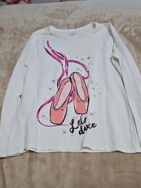 Gymboree White Long Sleeve Tee with Pink Ballet Slippers Graphic